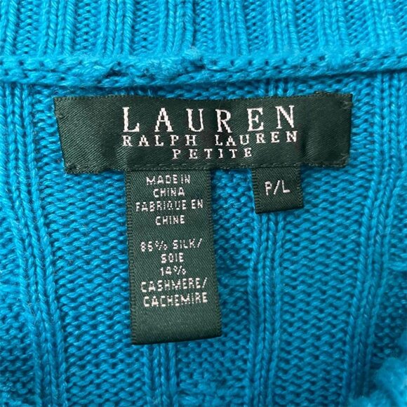Lauren Ralph Lauren Silk & Cashmere Turquoise Cable & Channel Stitch Sweater - Picture 5 of 6